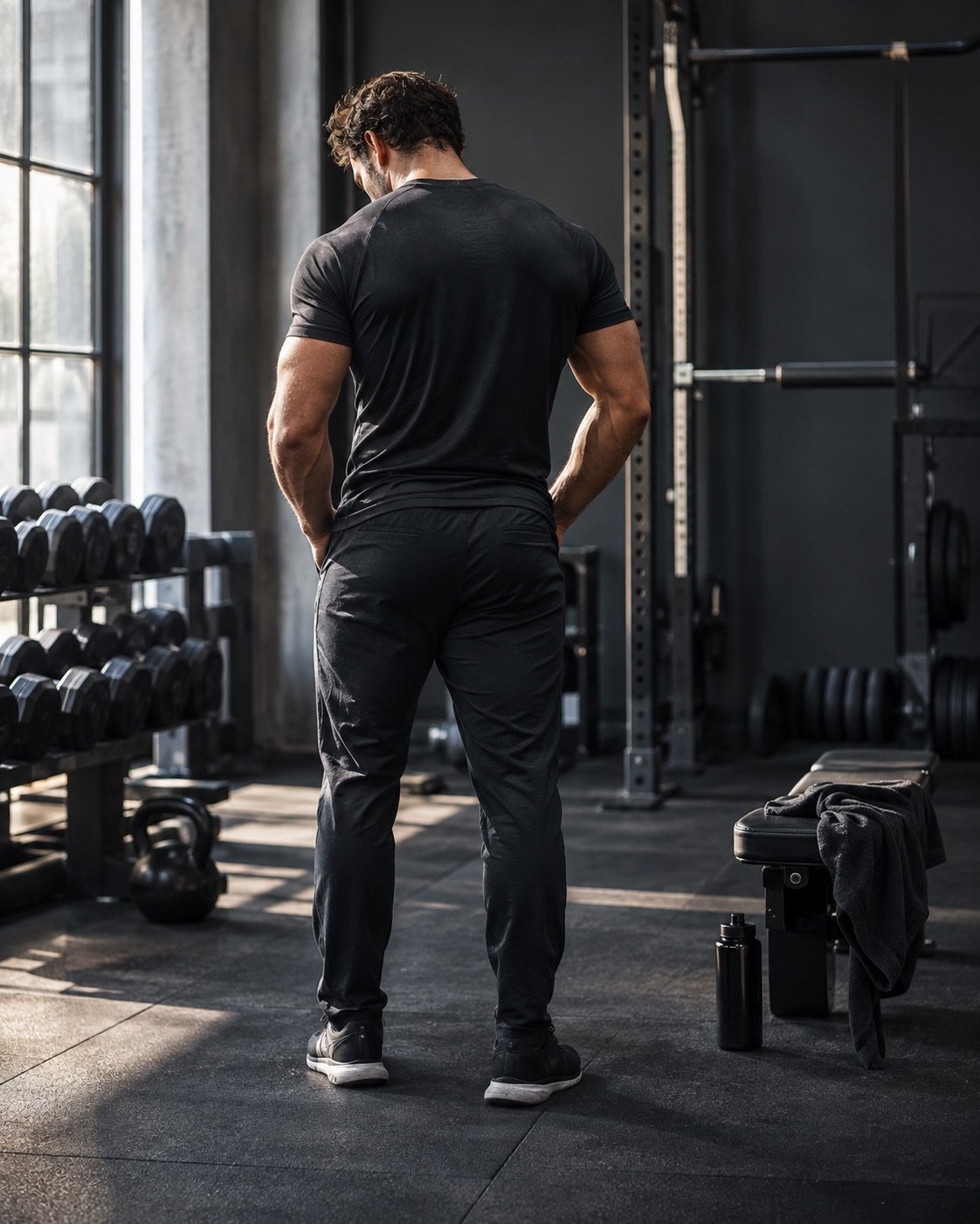 Homem em pausa depois do treino, em uma academia