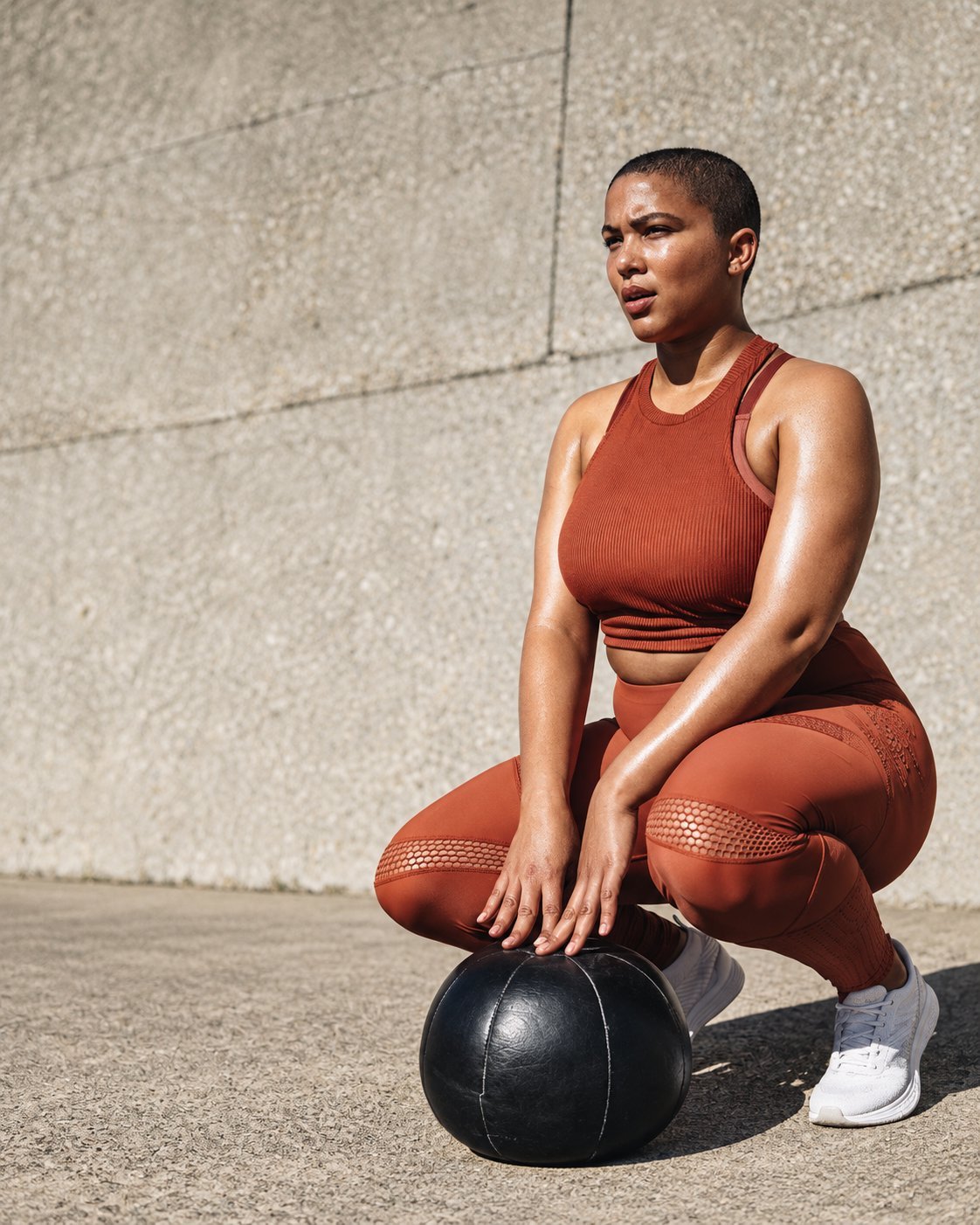 Mulher em movimento durante treino de força