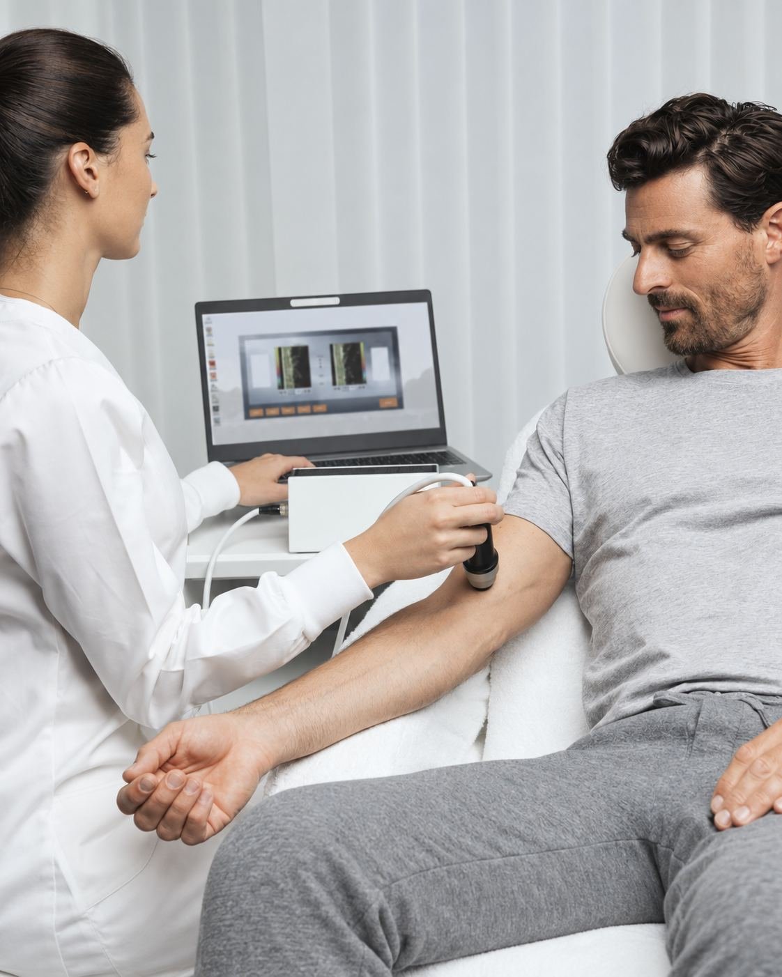 Paciente realizando exame preventivo acompanhado por profissional de saúde